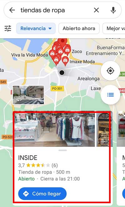 Filtrar tiendas de ropa que están cerca de mí