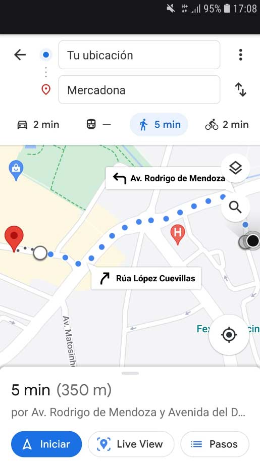 Ruta para ir a un mercadona cercano