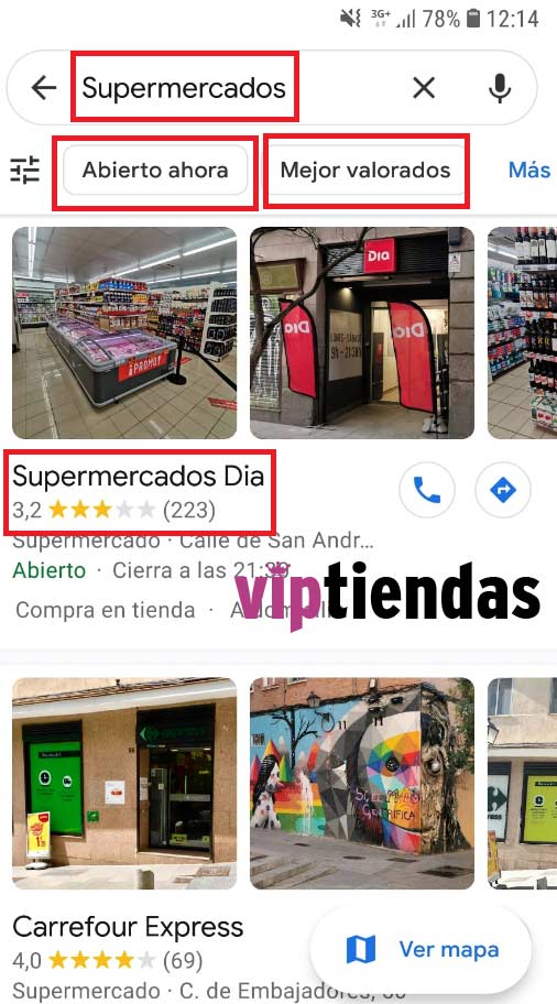 Seleccionar supermercado con buenas valoraciones