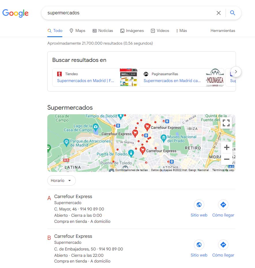 Cómo buscar supermercados cerca de mi casa a través de Google